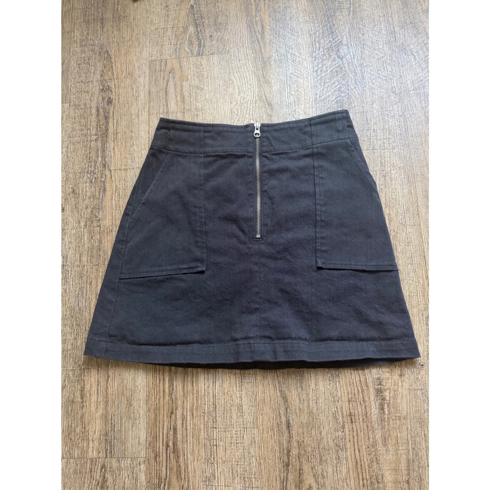 Whimsy + Row Black Organic Cotton Mini Skirt Exposed Zipper Pockets Small